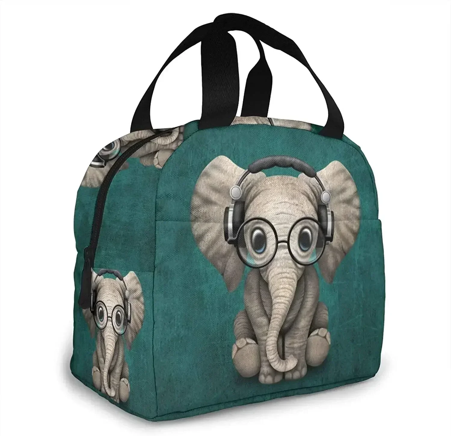 Cute Baby Elephant Lunch Bag Insulated Lunch Box Leakproof Cooler Cooling Tote Bag with Front Pocket for Men Women Office School