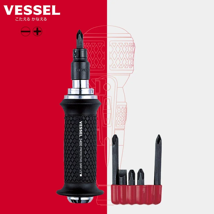 VESSEL 240001 Manual Impact Screwdriver Set 7Pcs Removal Rusted or Stuck Screw Shock-absorbing Handle Heavy-duty Impact Driver