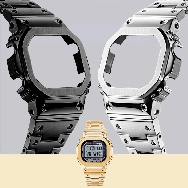 

Корпус с ремешком из нержавеющей стали, комплект модификаций для Casio G-SHOCK GW-M5610/B5600 GM-5600 DW5600, однотонные металлические маленькие квадратные модифицированные аксессуары