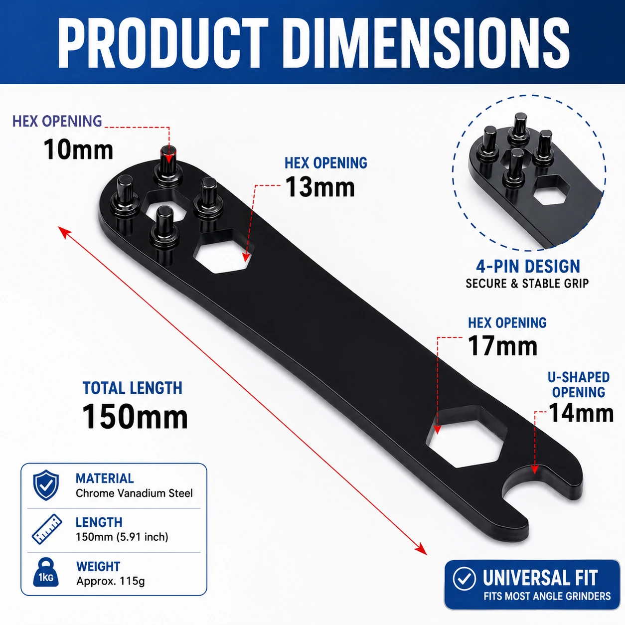Universal Angle Grinder Wrench Pin Wrench 10 13 14 17mm Open Hub Wrench Road Bike Wheel Pedal Repair Tool