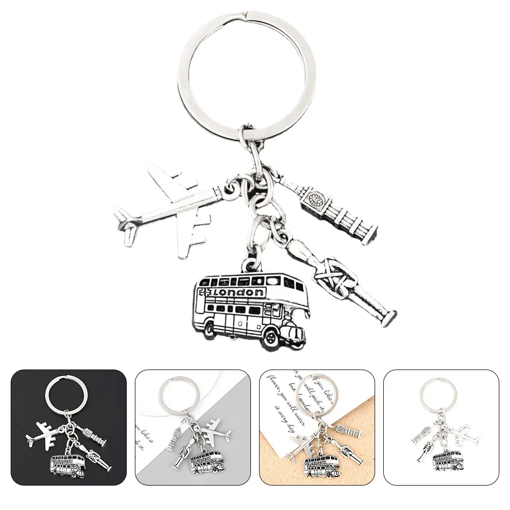 Alloy Key Ring Heart Shaped Travel Plane Silver Rings Pendant Keychain Accessories Metal Keychain Souvenir Theme Bus
