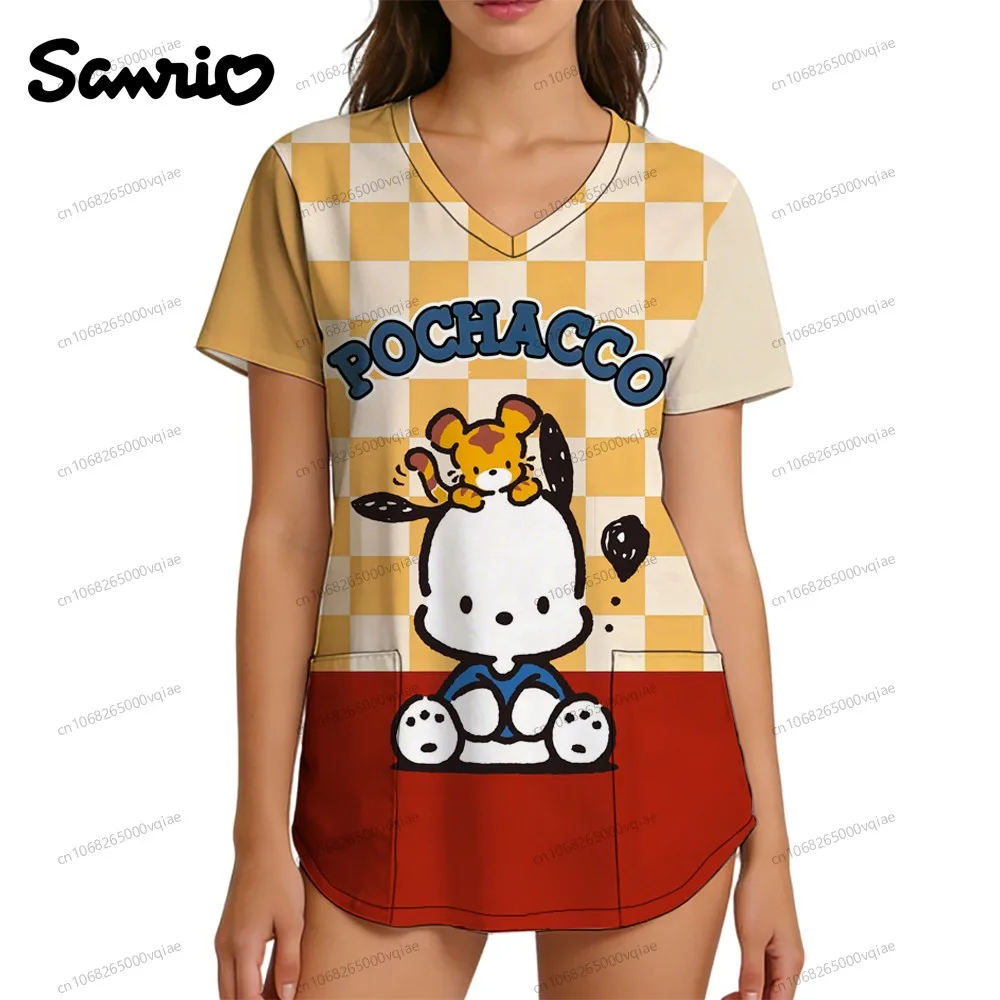

Pochacco Top Y2k Women's Nurse Uniform Kawaii Sanrio Character Anime Nurse Uniform S-2XL New in Tops & Tees 2026 Pocket V Neck