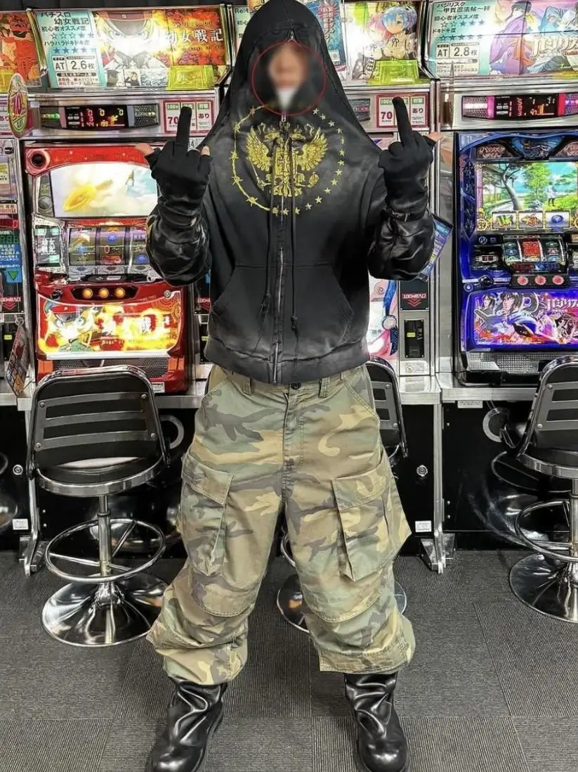 Ailz Pect adient Vintage Double Eagle Wave Print Hoodie One-Piece Cut ex Sweatirt American Sle Loose Fit Youthwear