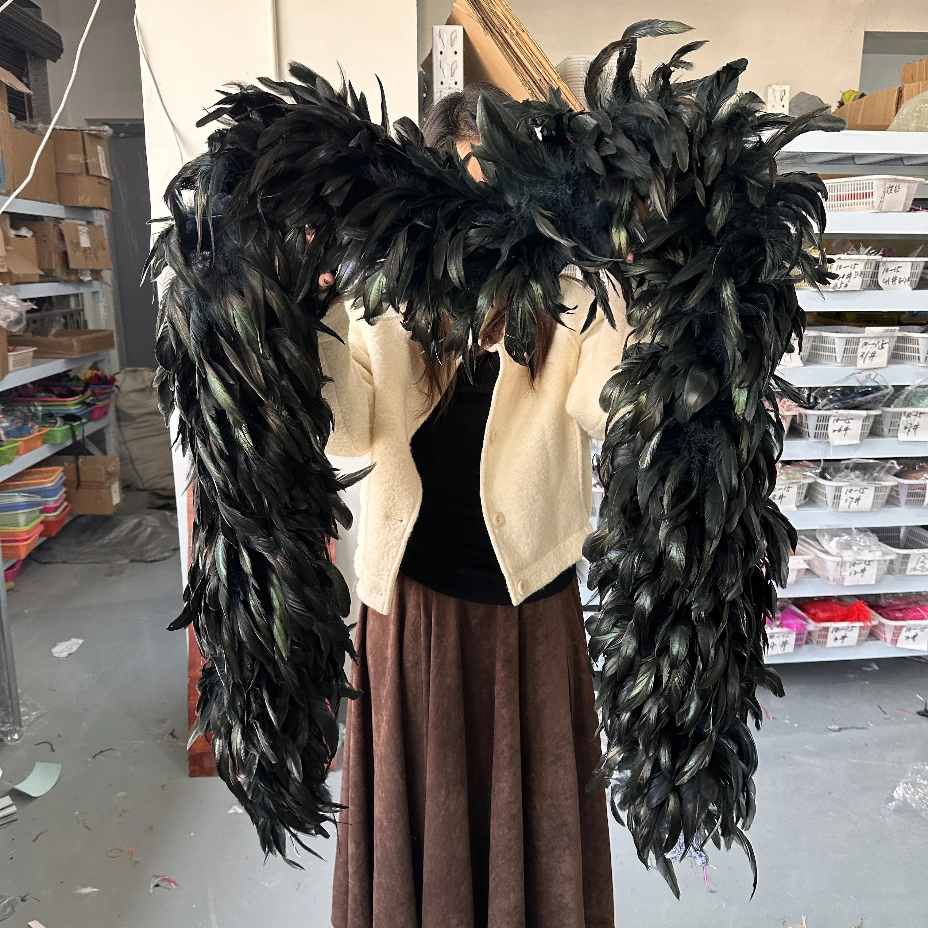 

Natural Pheasant Rooster Feathers Boa 15-20cm Black Chicken Feather Trims boa Shawl for Cosplay Stage Show Clothing Decor Scarf