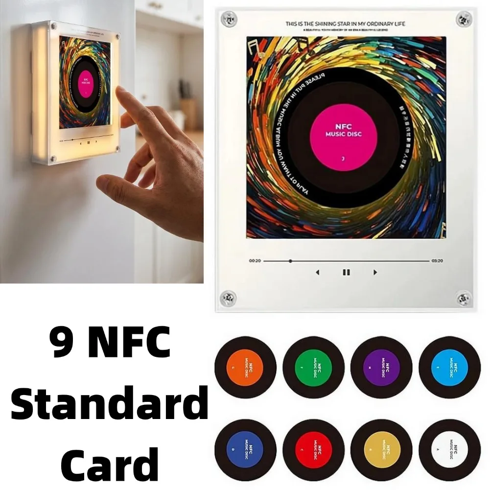 nfc-induction-music-player-fridge-magnet-decor-with-9pcs-diy-music-disc-cardsrotatable-vintage-black-record-style-home-decor