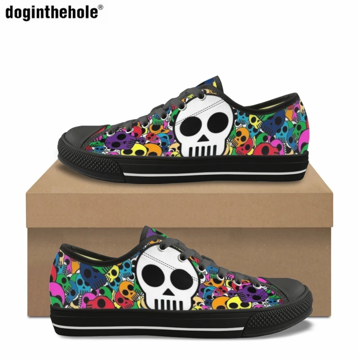 

Doginthehole New Summer Classic Low Top Canvas Shoes for Women Hot Gothic Skull Print Casual Flat Shoes Teen Vulcanized Sneakers