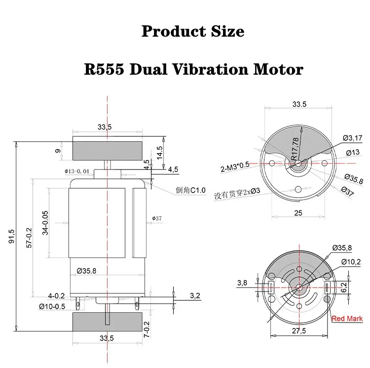 R-555 15W Micro Doppel Kopf Vibration Motor Kleine Vibration Motor 6V/12V/24V Einstellbare geschwindigkeit, vorwärts Und Rückwärts Drehung – Detail 3