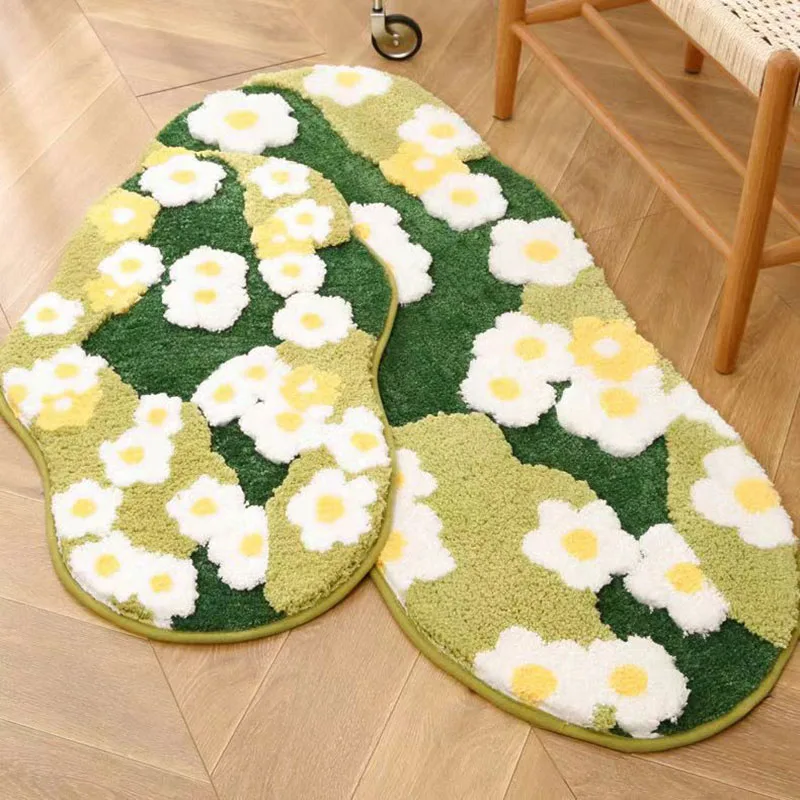 

INS Green Moss and Flower Soft Bedroom Carpet Cute Children's Bedside Rug Kids Non-Slip Baby Playmats Floor Mat Living Room Mats