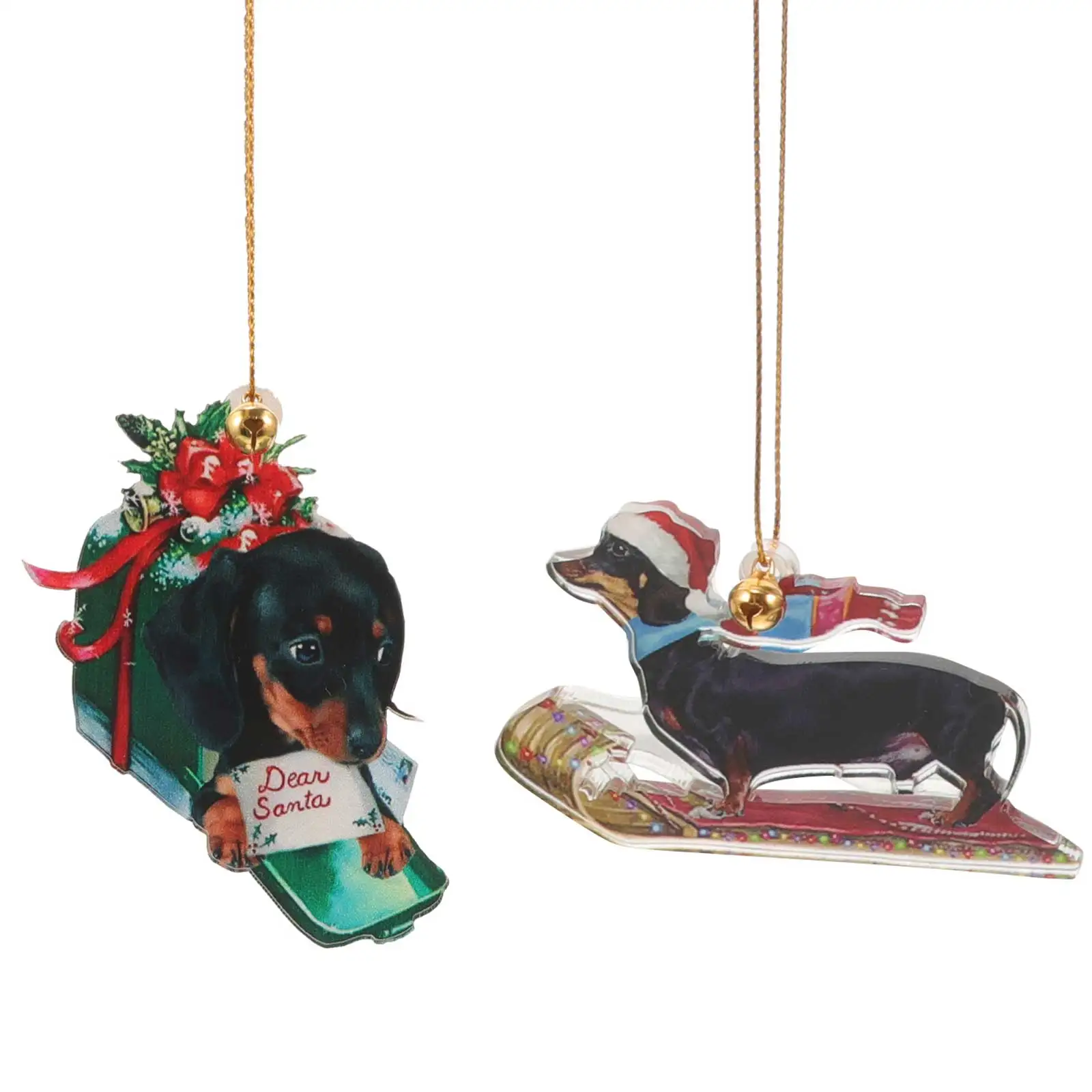 

2Pcs Dachshund Christmas Tree Ornaments Xmas Sausage Dog Hanging Decors for Car Window Festive Christmas Decoration