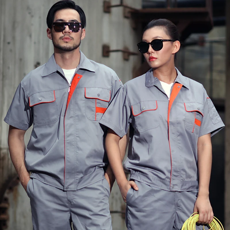 Summer Short Sleeve Overalls Men\'s Auto Repair Workwear Engineering Uniform Factory Uniforms Workshop Maintenance Clothing Tops