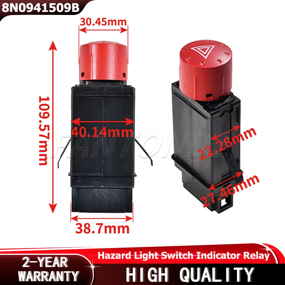 

8N0941509B Emergency Hazard Warning Light Switch Button For Audi TT MK1 8N 1998-2006 Hazard Light Control Flasher 9 Pins