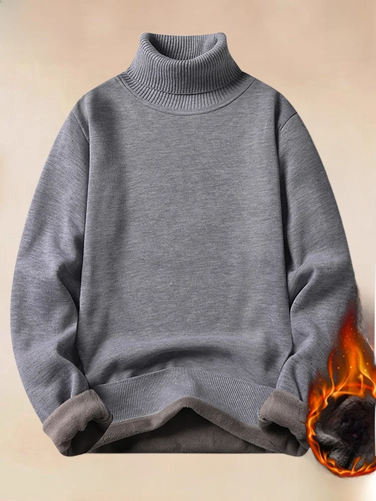 

Трикотажный свитер с высоким воротником на подкладке для мужчин, зимний базовый слой, однотонный шерстяной свитер с отложным воротником