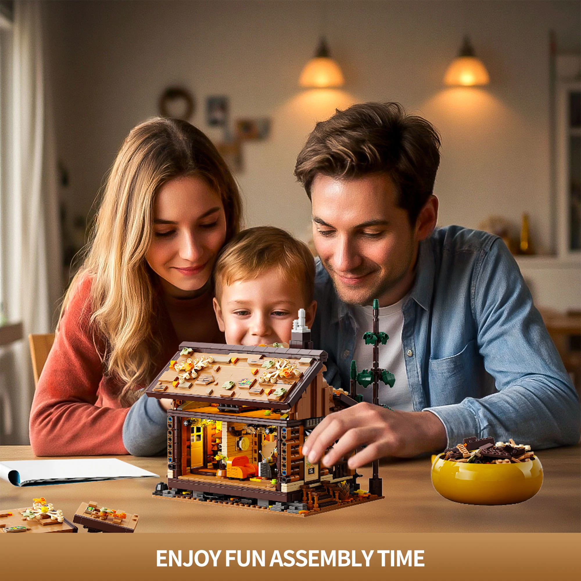 1969 قطعة منزل خشبي الغابات ألعاب مكعبات البناء نموذج سجل المقصورة تجميع لغز الطوب مجموعات الالعاب للطفل سطح المكتب حلية الهدايا