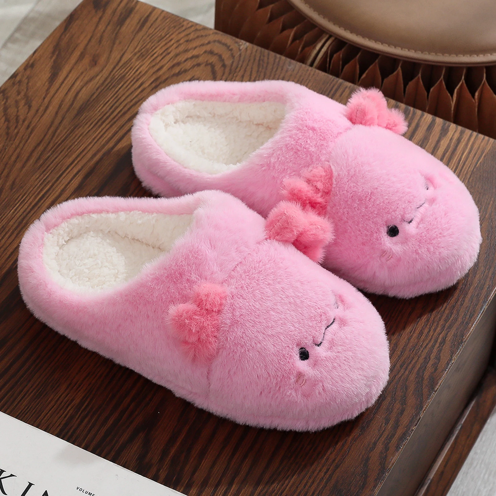 Soft Fleece-Lined Plush Slides Thick-Soled Little Monster Thermal Cotton Slipper Multi-Purpose for Home Office Travel Vacation