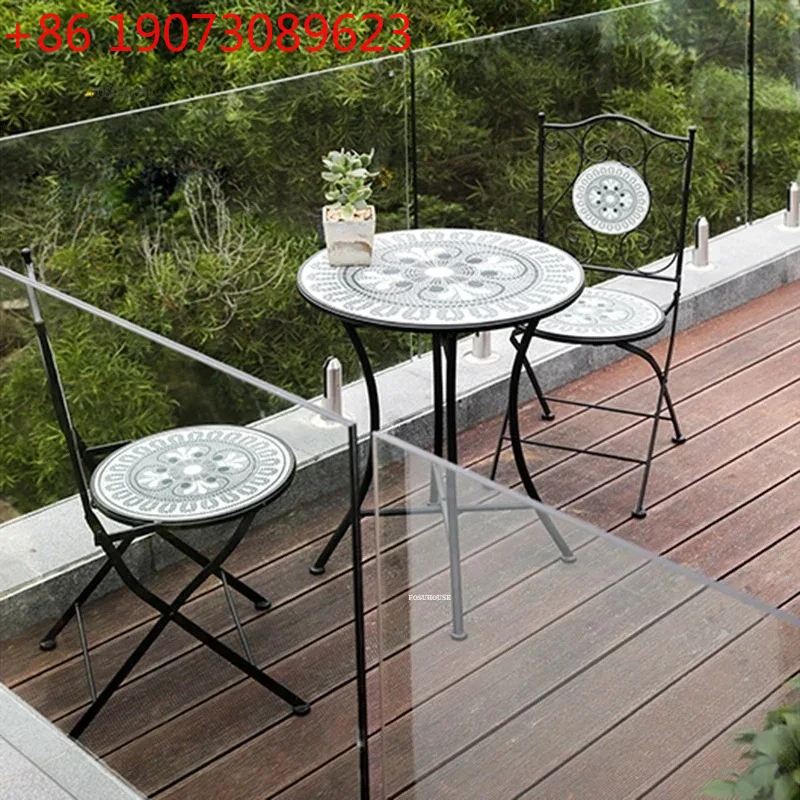 

European Iron Art Garden Furniture Sets Mosaic Pattern Outdoor Table And