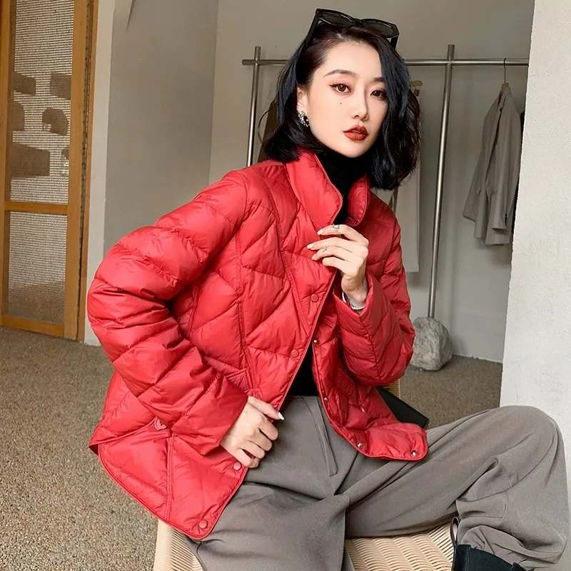 Women Fashion Short Lightweight Down Jackets 2023 New Arrivals Autumn Winter 90% White Duck Down Korean Female Down Coats