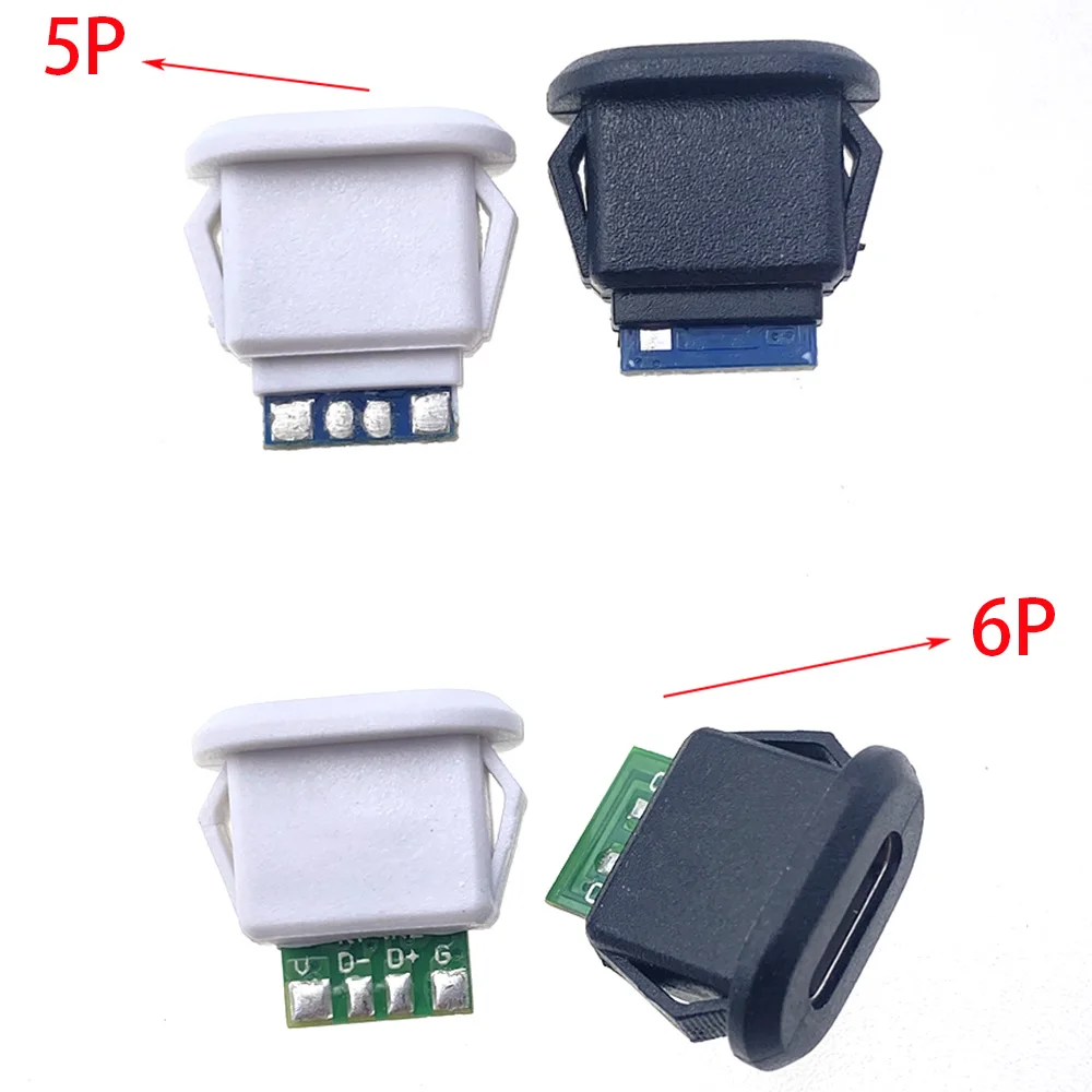 2-10pcs buckle female USB Type-C waterproof connector  5pin  6pin  5A high current fast charging socket USB-C charging plug