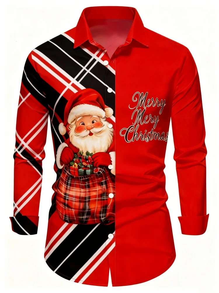 New Christmas Men's Collared Long-Sleeve Comfort Shirt Relaxed Fit Stylish Versatile Comfortable Shirt Christmas Attire