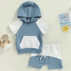 Ropa con capucha para bebés y niños pequeños, conjuntos cortos de verano 2023, Tops con capucha de manga corta, pantalones cortos con cordón, trajes Casuales