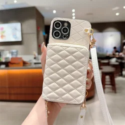 Zipper Wallet Crossbody Phone Case for IPhone 16 15 14 13 12 11 Pro XS Max XR Plus Organ Card Slot Holder Lanyard Leather Cover