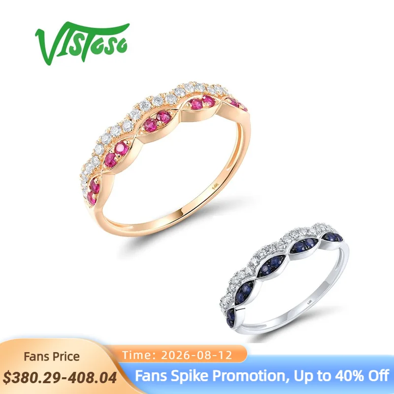 VISTOSO Real 14K 585 Rose White Gold Ring For Women Sparkling Diamonds Emerald Blue Sapphire Trendy Wedding Gifts Fine Jewelry