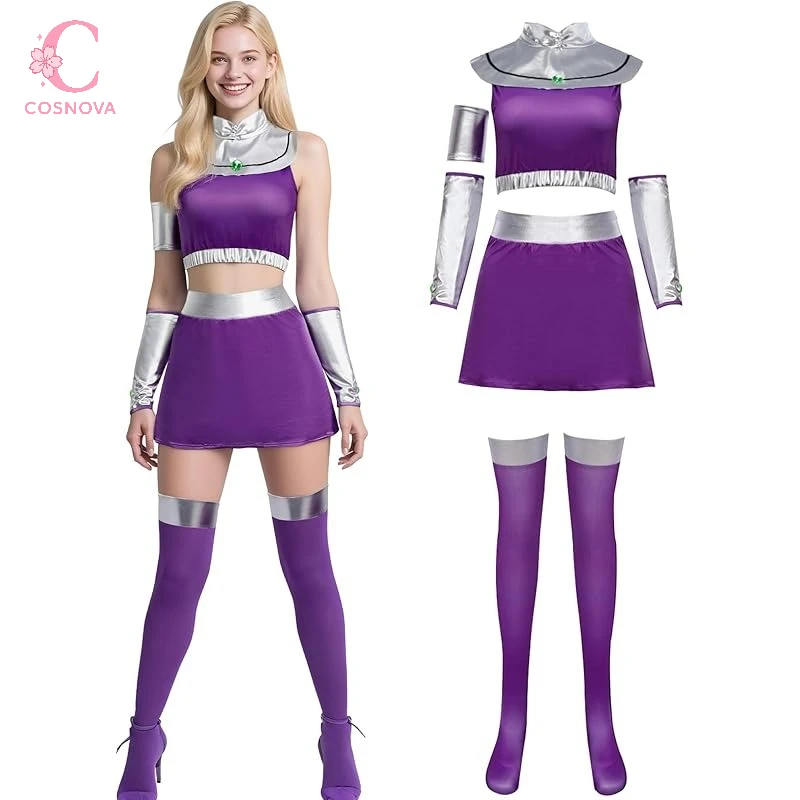 Disfraz de Cosplay de Teen Titans Starfire Raven, mono para mujer, conjunto completo, vestido de personaje de superhéroe, tendencia para eventos y fiestas de Halloween