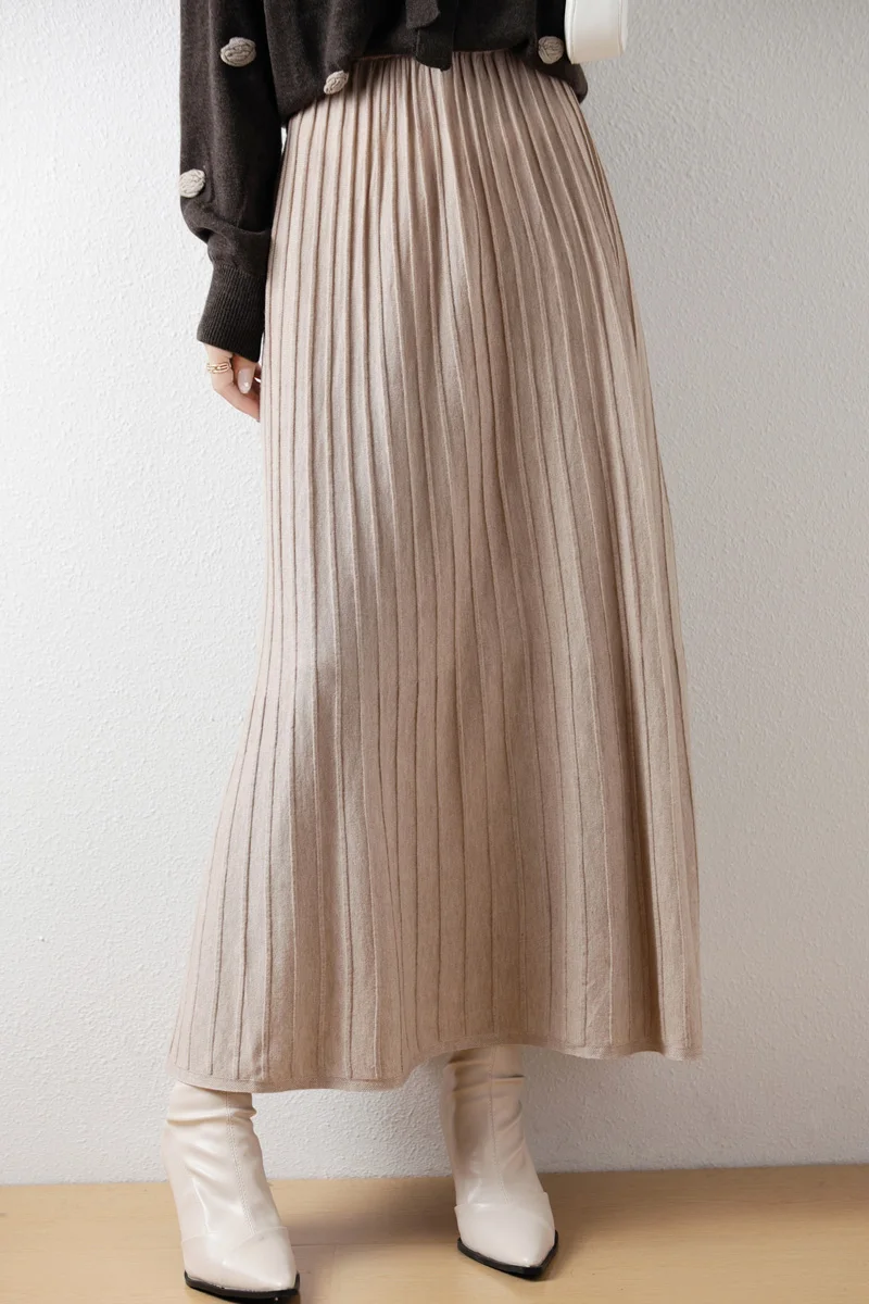 

Women's 100 cashmere knit pleated skirt