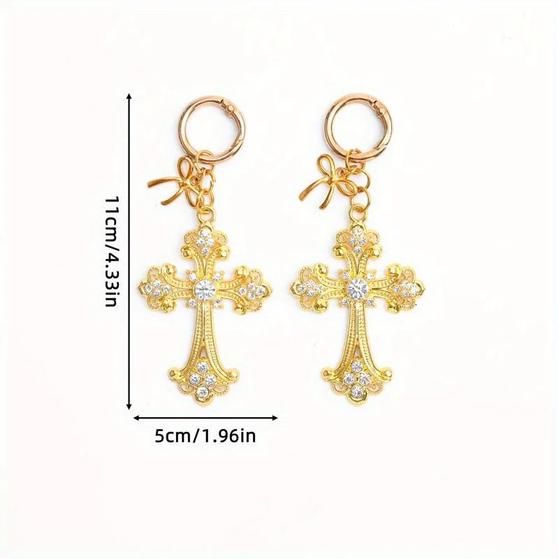 2Pcs Light Luxury Gothic Bow Rhinestone Cross Shoe Charms, Unisex, for Daily Wear, Party Outfit & Gift