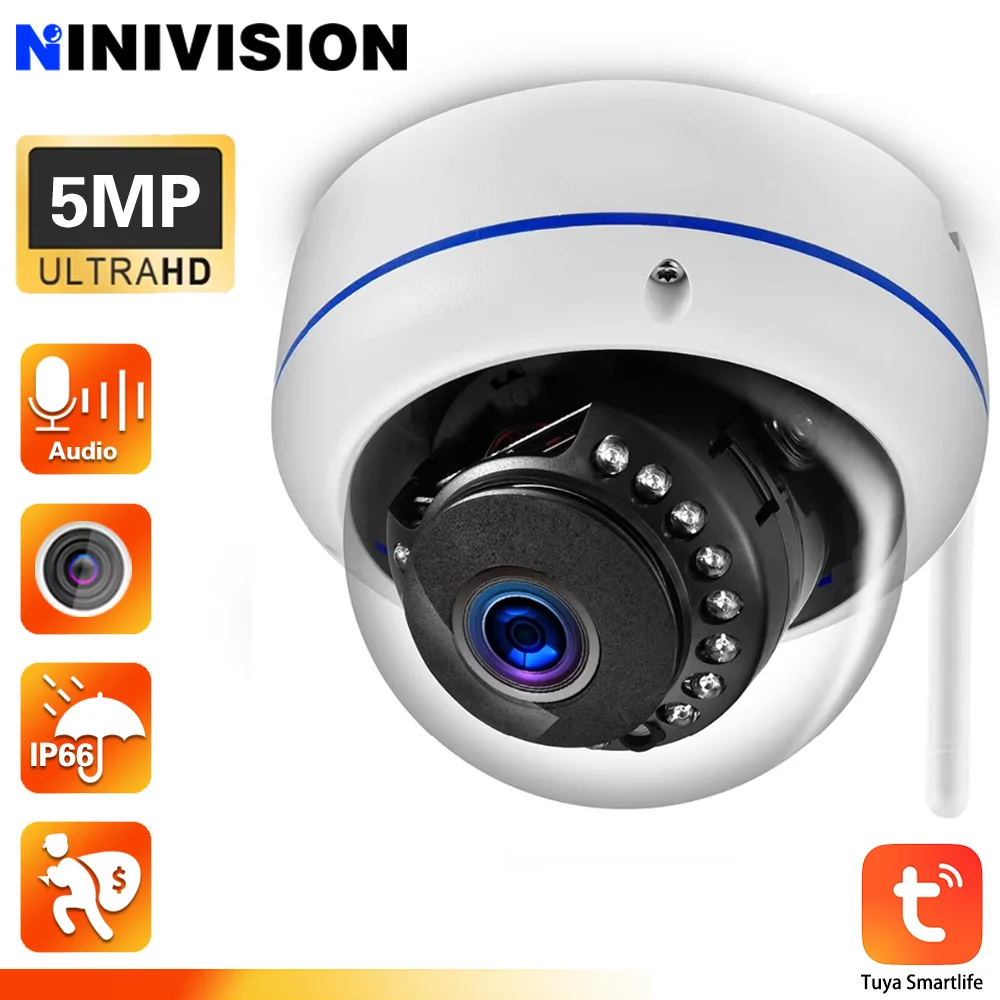 

5MP Wifi Camera Tuya HD 5MP Wired Wireless IP Camera Vandal-proof Waterproof Outdoor Camera Audio Record RTSP Smart Life Cloud