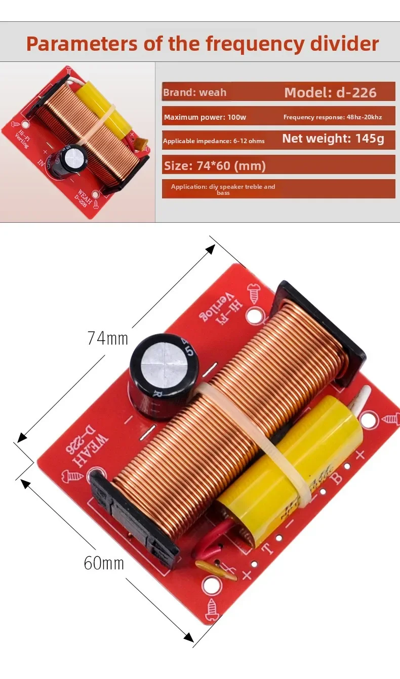 MW Audio 10 Stück 100W 2-Wege-HiFi-Lautsprecher-Frequenzweiche, Hoch-/Tiefpass-Teiler für Lautsprecher-Upgrade – Detail 6