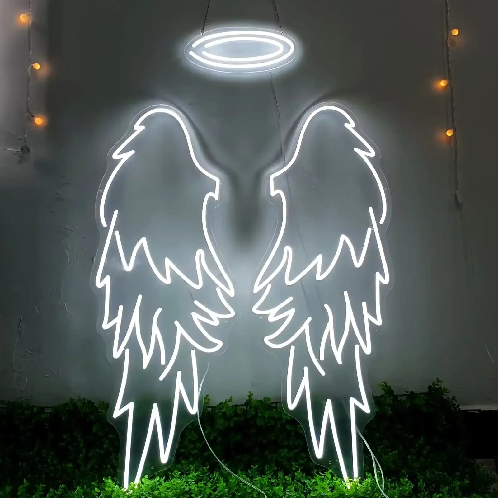 LED Angel Wings with Halo and Text LED Neon Sign - Nimbus Neon Wedding Decor Wall Decor Photo Zone Custom Neon Led Light