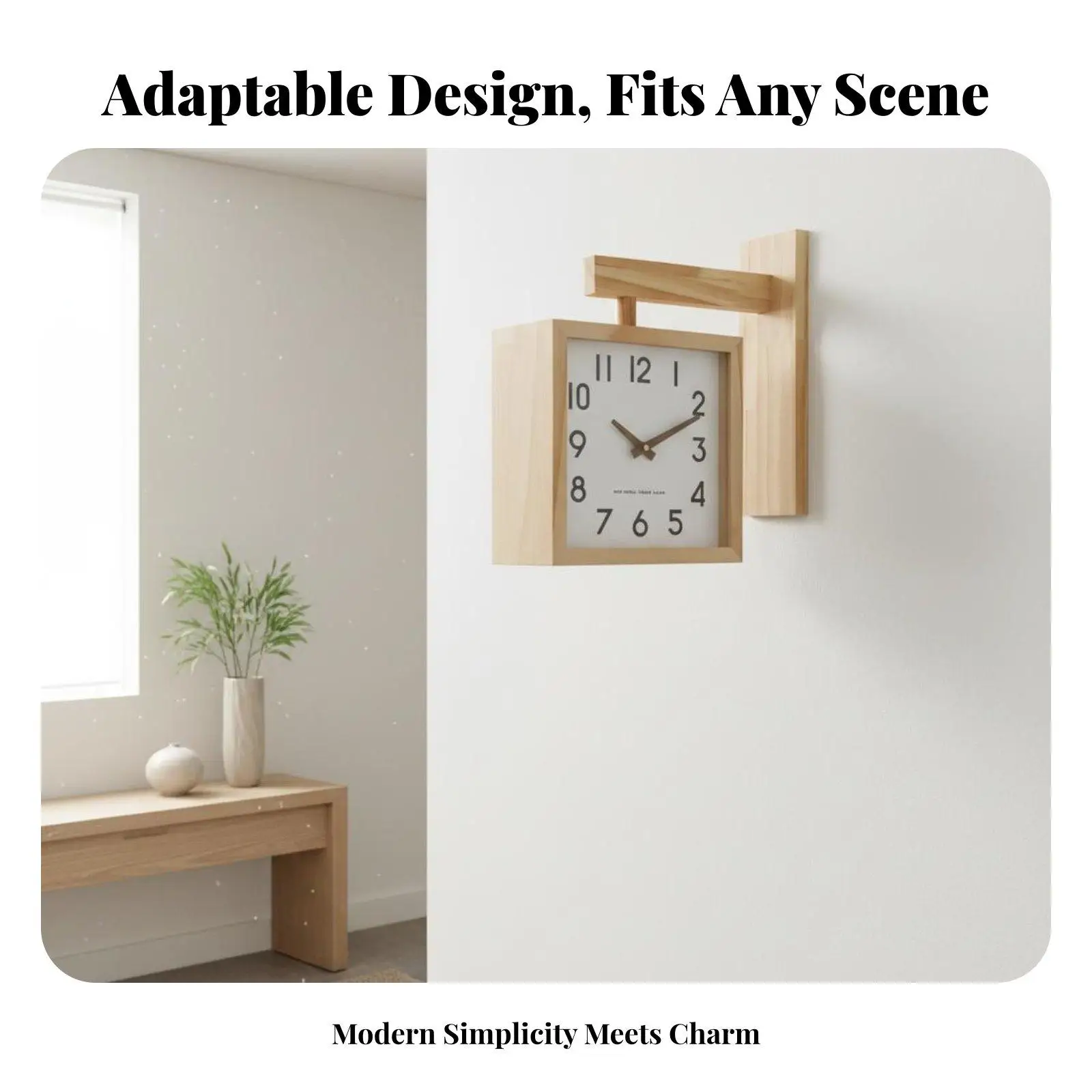Modern Wooden Wall Clock Double Sided Silent Rectangular Wall Hanging Home Decor for Living Room Office Bedroom