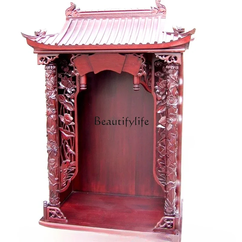 

yj32Solid wood with eaves shrine household shrine Buddhist platform incense camphor wood custom