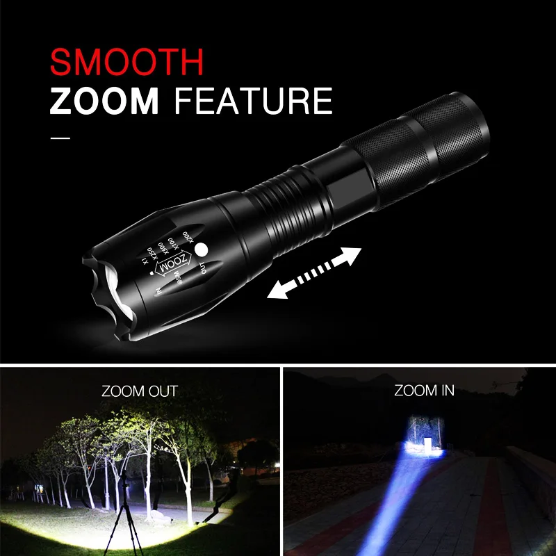 T20 Led Flashlight Ultra Bright L2 Torch Zoomable 5 Modes USB 18650 Waterproof Resistant Handheld Light Bicycle Light Camping