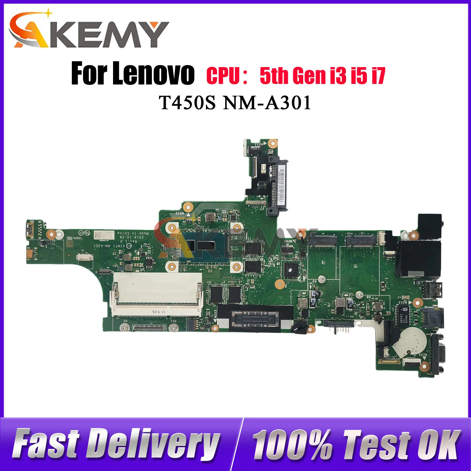 Para lenovo thinkpad t450s NM-A301 placa-mãe do portátil com i5 i7 5th gen 4gb ram 100% testado ok