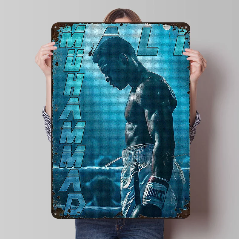 Muhammad Ali Portrait Tinplate Poster Customized Wall Art Vintage Metal Signs Retro Tin Plaque for Bedroom Decoration Gaming