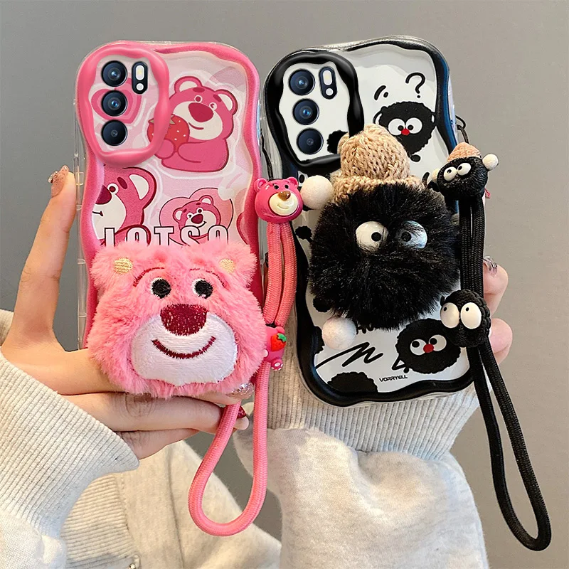 

3D Cartoon Kitty Bear Fur Phone Case For Oppo A58 A57 A56S A55 A54 A53 A52 A38 A35 A33 A31 A58X A56S A53S Toy With Strap Cover