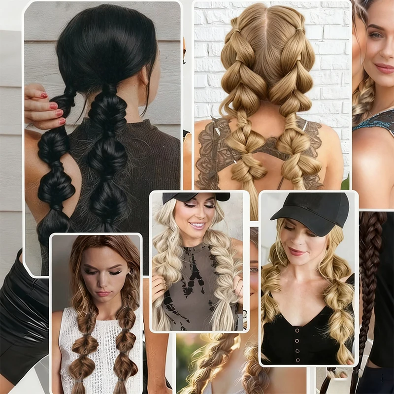 2 قطعة 20 بوصة شعر مستعار ذيل حصان أنثى فقاعة جديلة صبغ طبيعي تويست جديلة التعادل المجدل 1 مزدوجة ذيل حصان فانوس جديلة #6