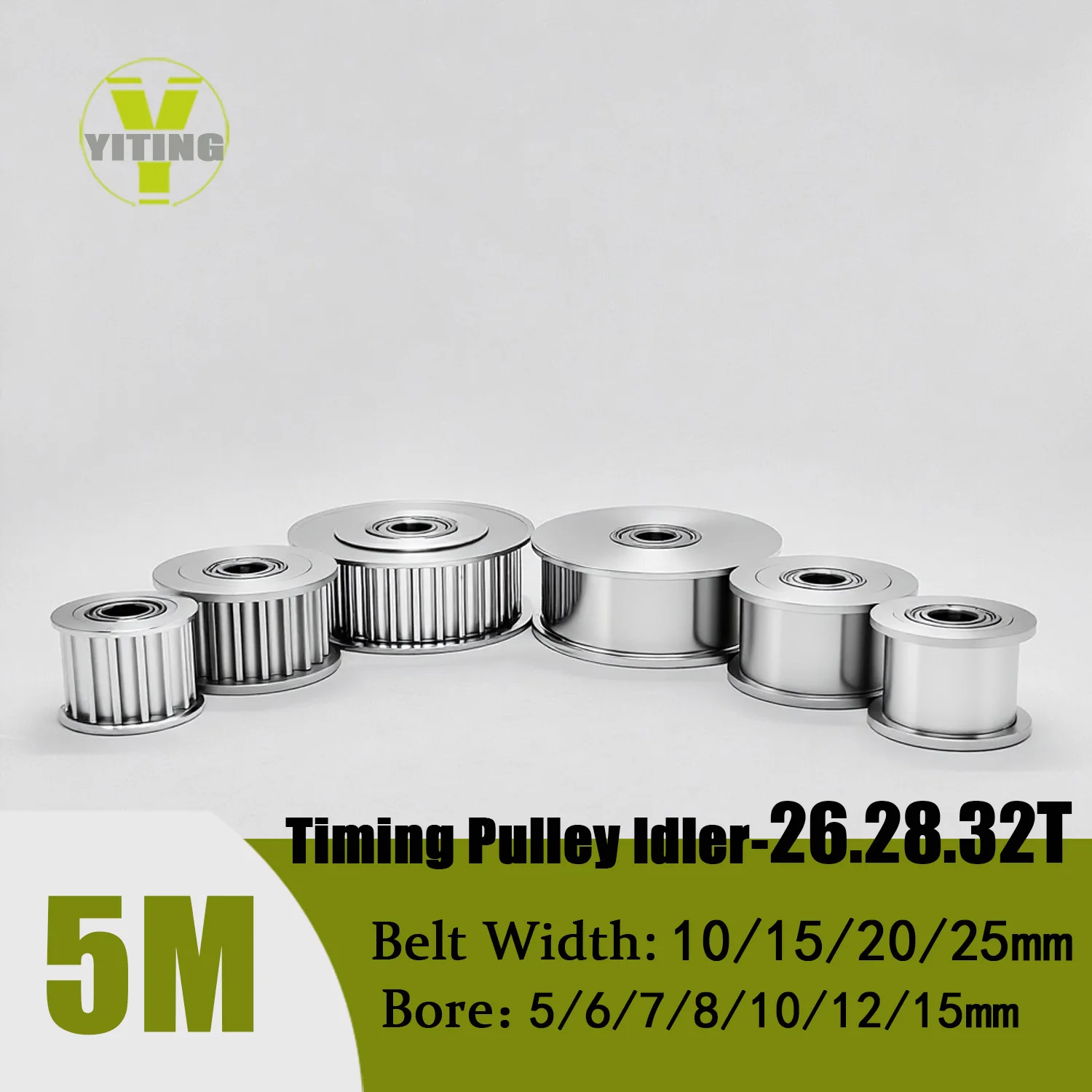 

HTD5M 26T.28T.32T Натяжной механизм зубчатого шкива с подшипниковым ремнем Ширина 10/15/20/25 мм Отверстие 5/6/7/8/10/12/15 мм Колесный ременный шкив