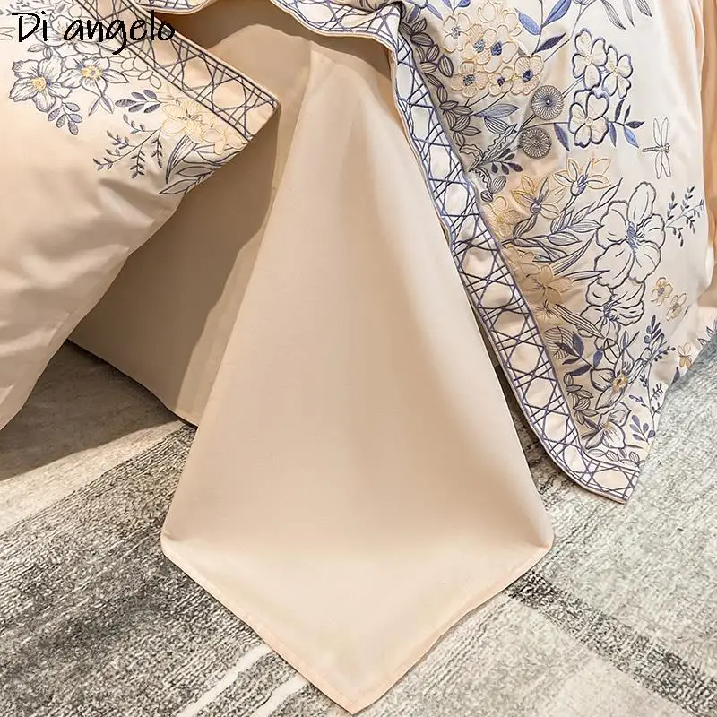 Imagem -06 - Conjunto de Cama de Algodão Egípcio com Bordado Duvet Cover Roupa de Cama Folha Plana Rainha e Rei Presente de Casamento de Luxo 600tc