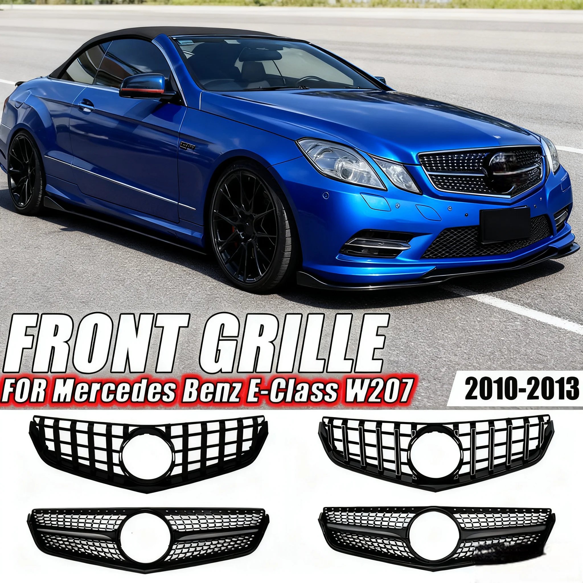 

XVIP Glossy Black GTR Style Upper Grille For Mercedes-Benz E-Class W207 E200 E250 E350 E550 2010-13 Diamonds Style Bumper Grille