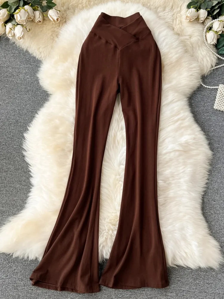 Y2K Women\'s Pants Solid High Waist Flare Pants Wide Leg Korean Fashion Elegant Casual Vintage Autumn Outerwears Woman Clothing