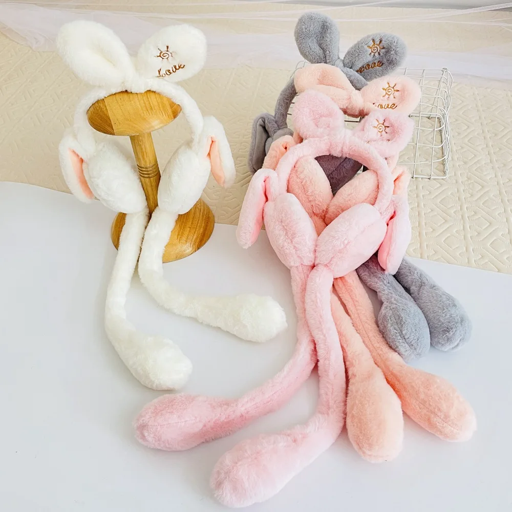 Cute Rabbit Jumping Earmuffs Outdoor Winter Warm Funny Toy Cap Plush Toy Ears Airbag Hat Children Xmas Gift For Kids