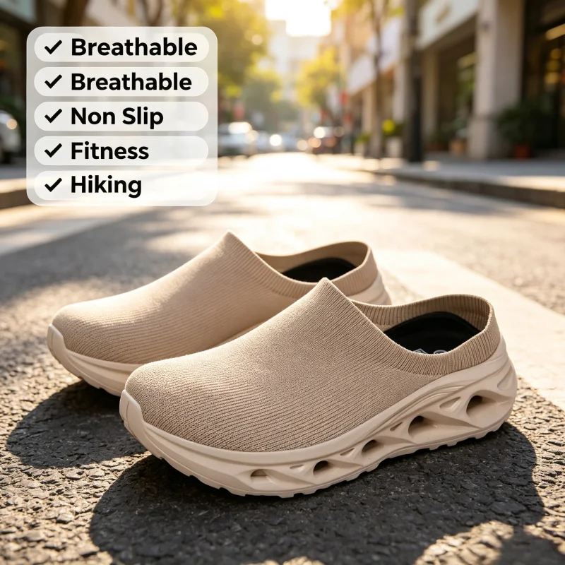 Wide Toe Slip On Men Hollow Out Mules Breathable Non Slip Light Shoes Fitness Gym Hiking Outdoor Walking Comfort Casual Sneakers