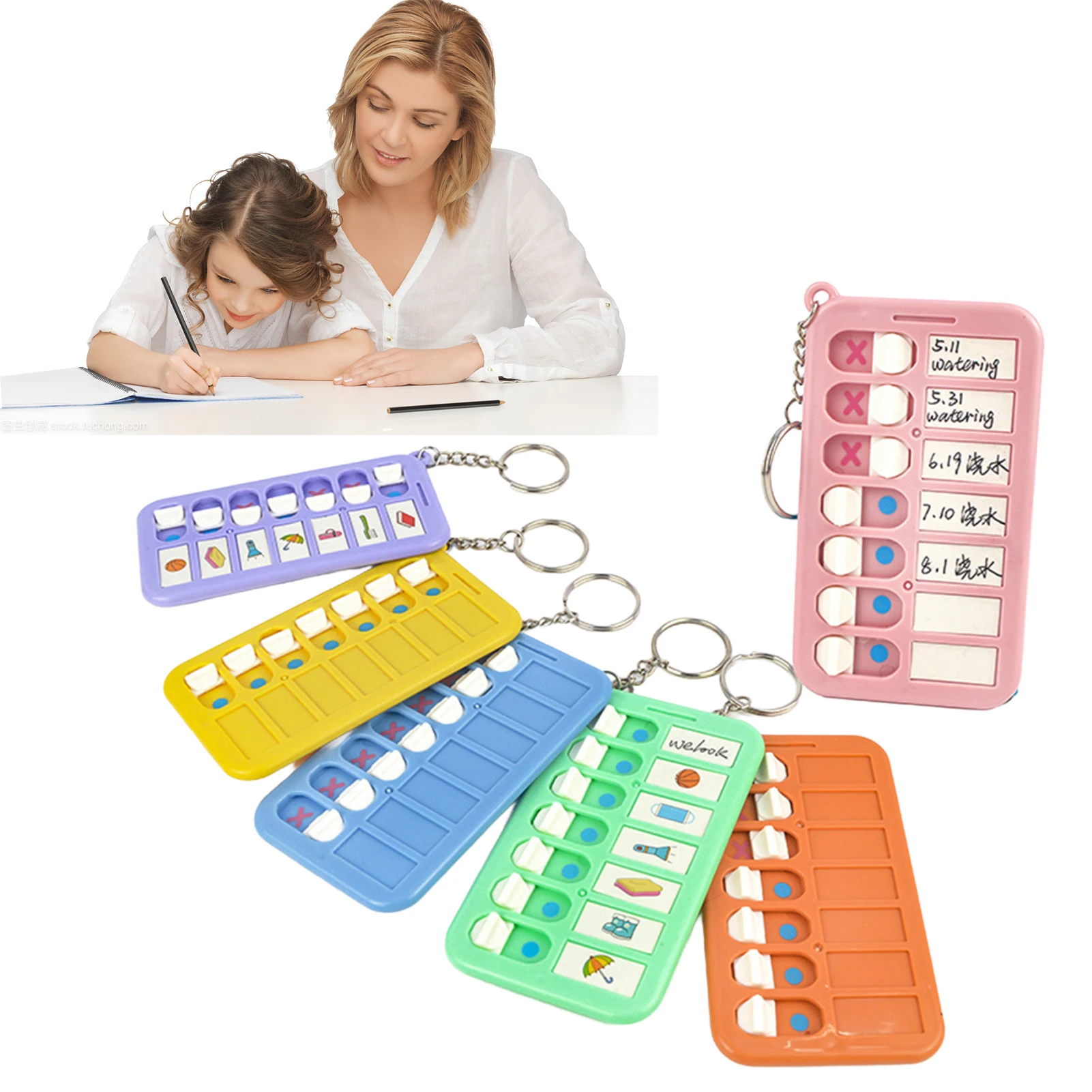 Porte-clés poinçon d'autodiscipline pour enfants, tableau mémo, Plan quotidien, poinçon, tableau de travaux ménagers, Table de gestion du temps multifonctionnelle