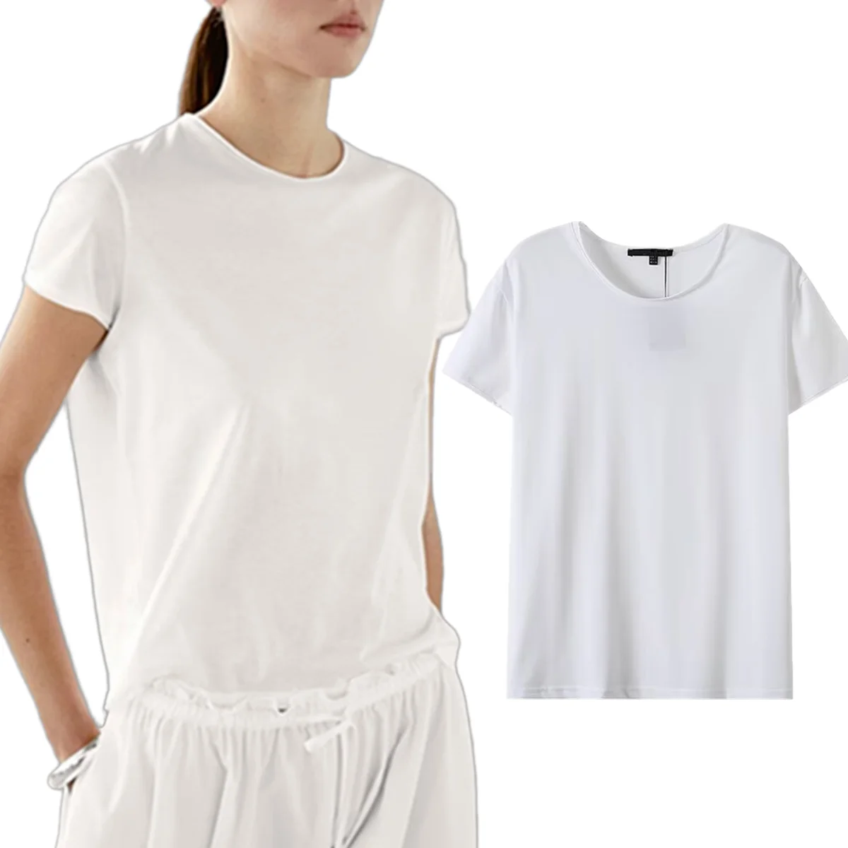 

Dave&Di 2026 ,Korean Popular Women's Clothes Cotton T-shirt Women Minimalist White Basic Casual Round Neck T-shirt Female Top