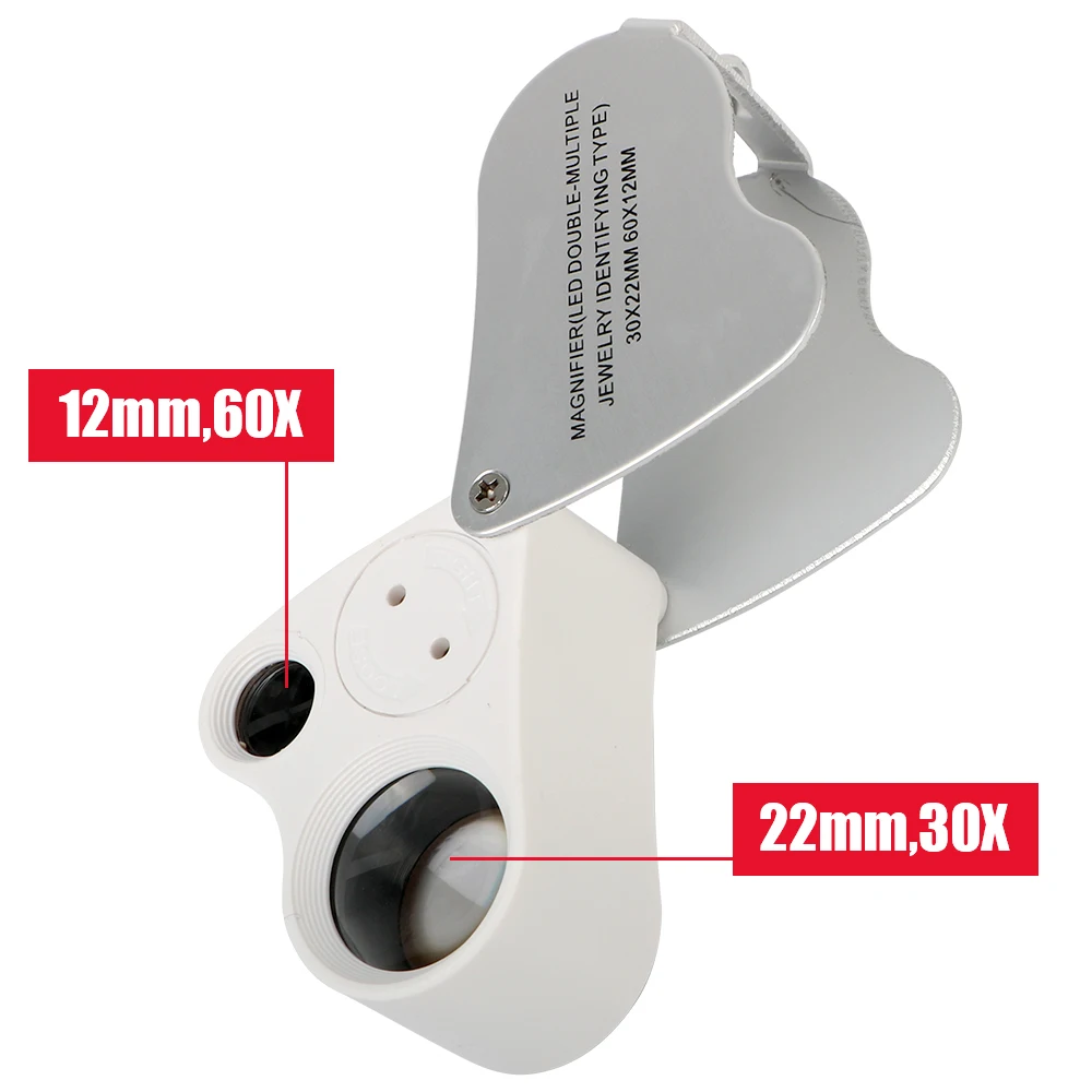 Portable Jeweler Loupe Magnifier 2 In 1 60X 30X Loupe Illuminated Handheld Magnifier With LED Lighting Folding Magnifying Glass