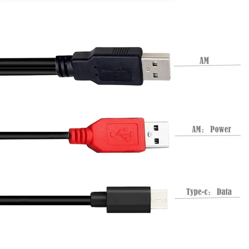 80cm 1/2 USB-C to Dual USB2.0 A Male Power Data Charging Cable Type-C Android Phone Charging Cable 2-in-1 Conversion Cable