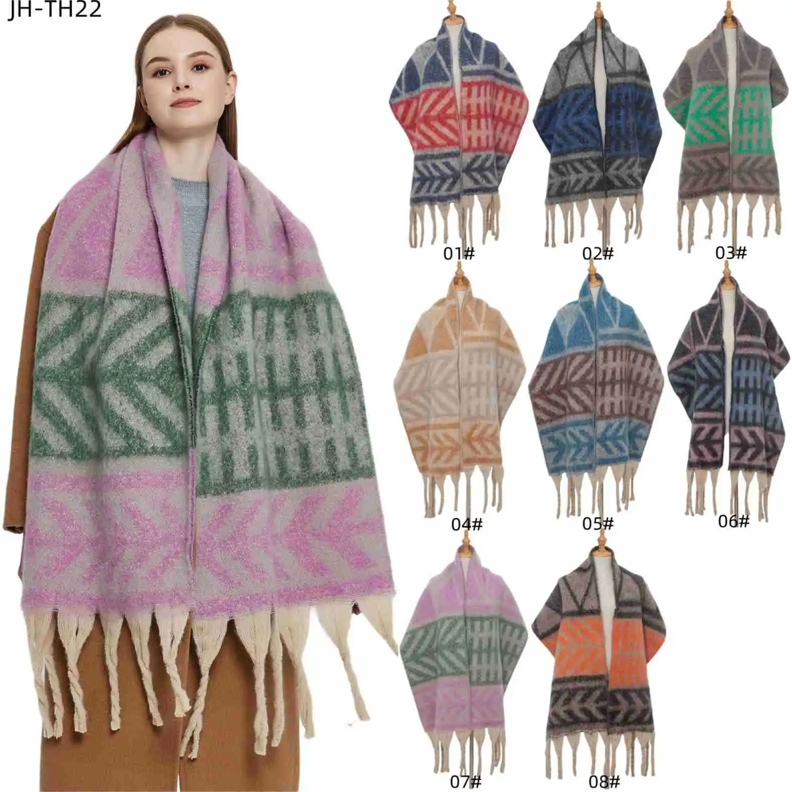 2024 Colorful Scarf Female Thickened Shawl Autumn And Winter Geometric Scarf Shawl Fall And Winter Design