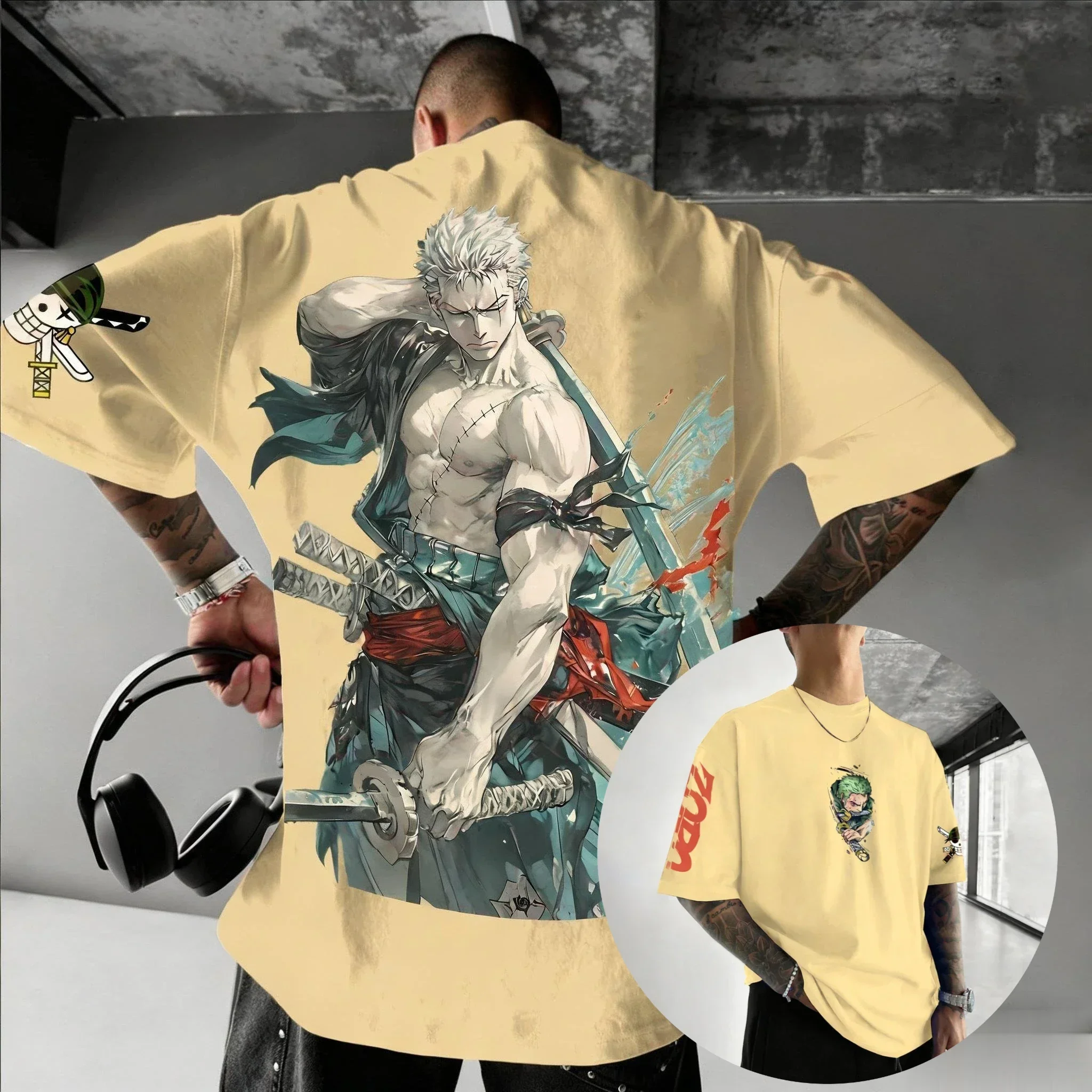 

New Summer One Piece Zoro Anime T Shirt Men Women Oversized Vintage Cotton Short Sleeve Graphic Tee Trend Casual Top Y2k Clothes